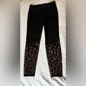 Melanie Lyne Black Skinny Jeans with Leopard Print Rhinestone